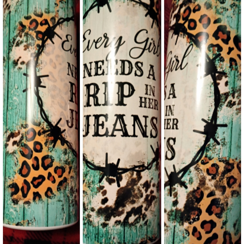 Leopard Print Tumbler with Teal and White Design YELLOWSTONE